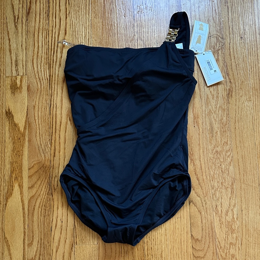 MICHAEL Michael Kors Black One-Shoulder Swimsuit